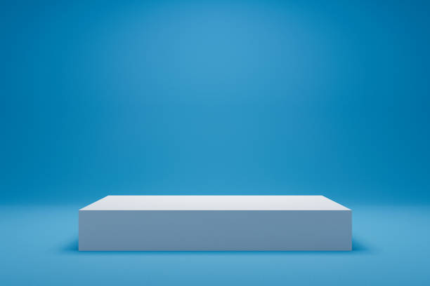 istock Empty light blue background and stand display or shelf with studio for showing or design christmas concept. Blank backdrop made from cement material. Realistic 3D render. 1186848442