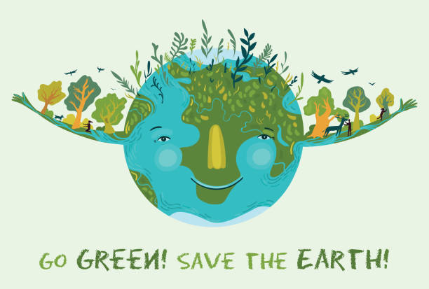Go Green Save The Earth Vector Cute Ecological Illustration Stock  Illustration - Download Image Now - iStock