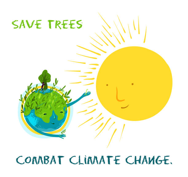 illustrations, cliparts, dessins animés et icônes de illustration de vecteur au sujet de la nature de conservation, arbres. l'amour entre le soleil et la terre. - ozone layer