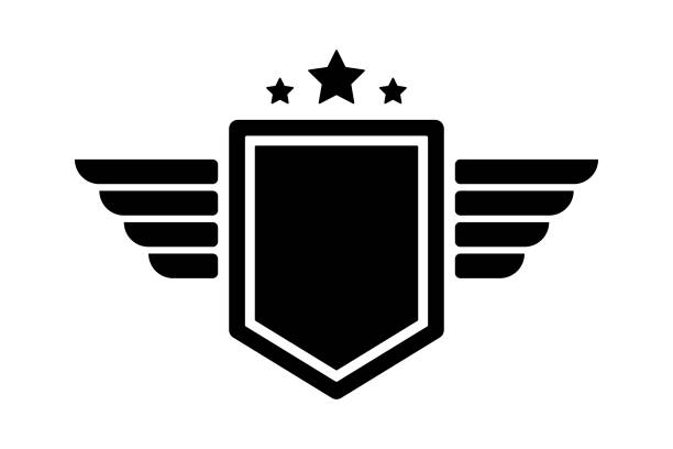 독수리 날개 육군 벡터 배지. 항공 날개 라벨. 날개 달린 파일럿 엠블럼. 라벨 및 휘장 군사 일러스트 - symbol military star eagle stock illustrations