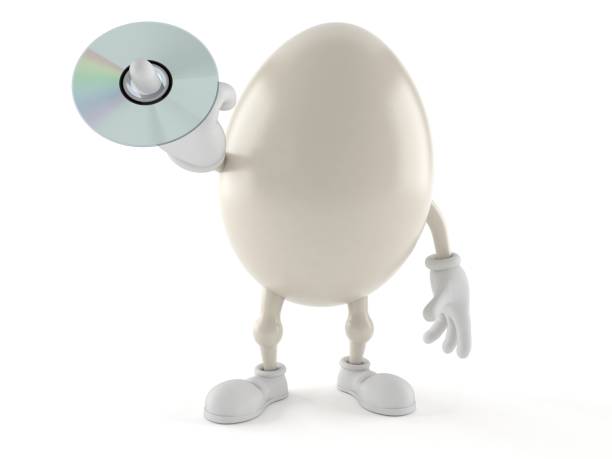 egg character holding cd disc - chicken egg audio imagens e fotografias de stock