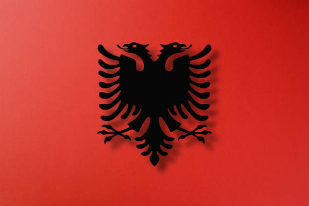 Albania flag made from paper cutting
