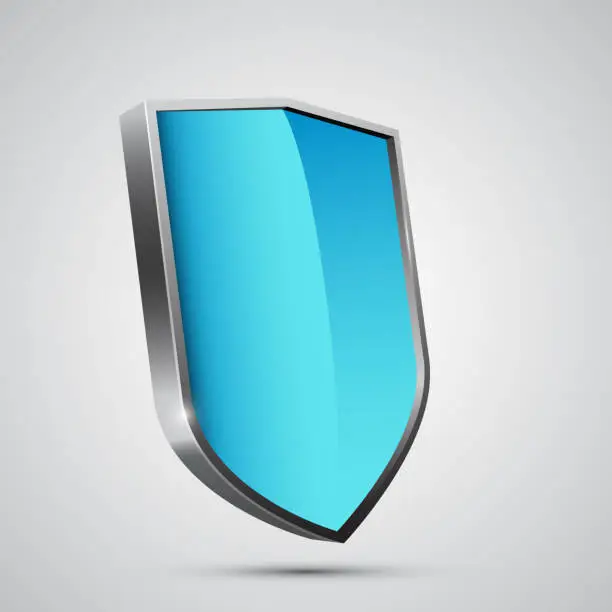Vector illustration of Three dimensional blue shield with metal frame