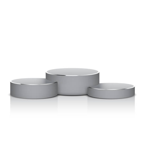istock Realistic vector round podium with metal edge, pedestal for winners 1186858279
