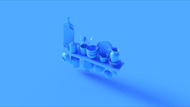 istock Blue Shelf with Various Kitchenware Pots an Pans 3 Quarter Left View 1186858465