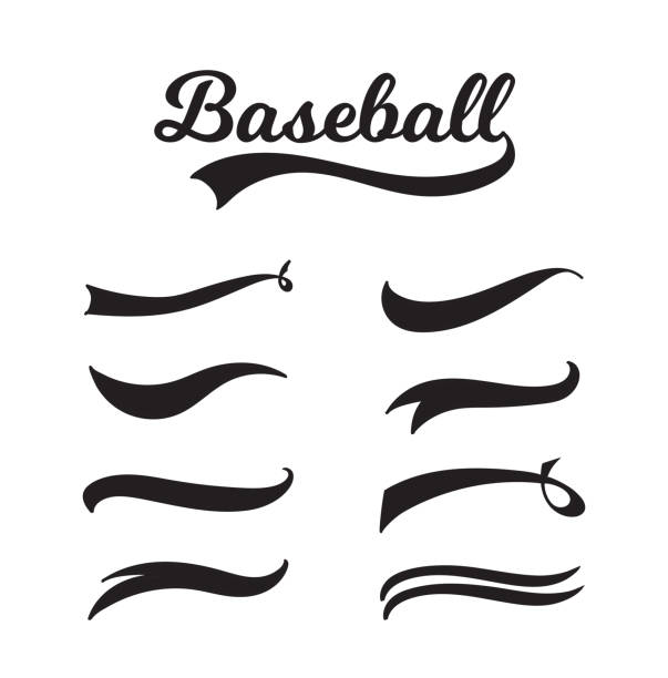 Baseball lettering and typography set with vintage swoosh collection Baseball lettering and typography set with vintage swoosh collection, retro sports banner font with variations of different swirl tail ornaments - isolated vector illustration on white background baseball stock illustrations