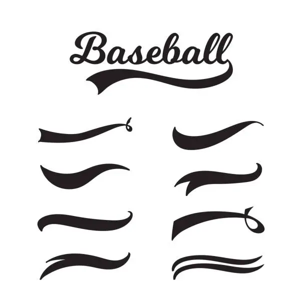 Vector illustration of Baseball lettering and typography set with vintage swoosh collection