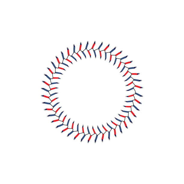 Baseball, softball and hardball seam stitch line in round shape, blue and red lace circle border isolated on white background Baseball, softball and hardball seam stitch line in round shape, blue and red lace circle border isolated on white background, American team sport leather ball baseball threads stock illustrations