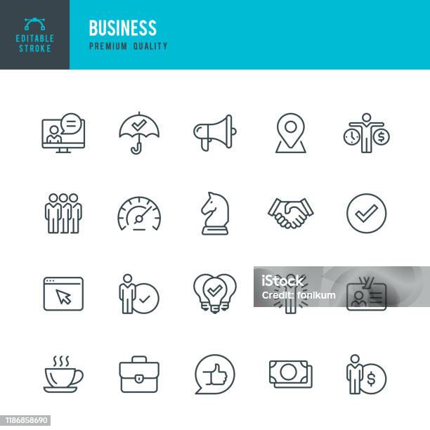 Business Thin Line Vector Icon Set Editable Stroke Pixel Perfect Set Contains Such Icons As Team Strategy Success Performance Website Handshake Stock Illustration - Download Image Now