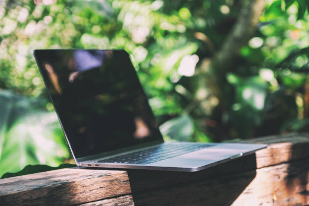 istock A laptop computer on wooden balcony 1186858713