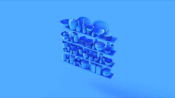 istock Blue Shelves with Various Kitchenware Pots an Pans 3 Quarter Right View 1186858737