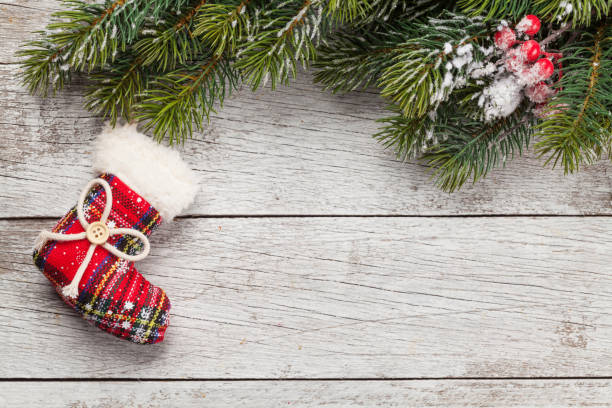 istock Christmas card with decorated fir tree 1186858761
