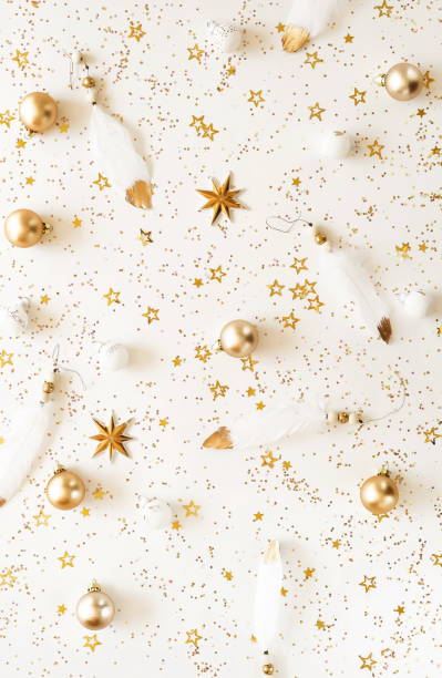 istock Christmas background . Pattern Xmas or new year white gold color decorations on white background top view.  holiday and celebration concept for postcard or invitation. 1186862351