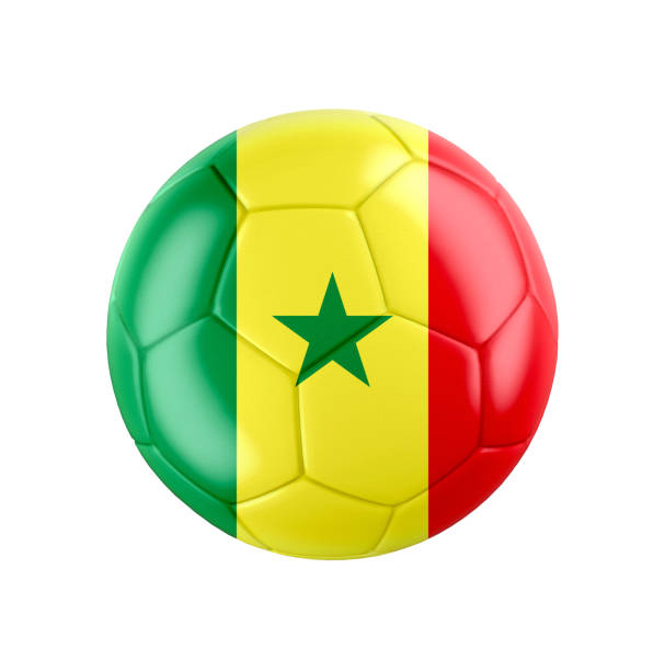 Soccer football ball with flag of Senegal Flag of Senegal isolated on white. See whole set for other countries. 3D realistic illustration. senegal flag stock pictures, royalty-free photos & images