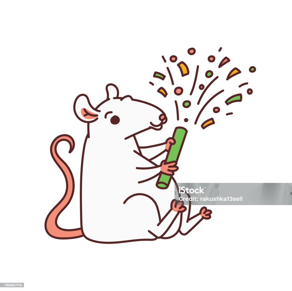 Rat Lets Off Fireworks Confetti Cute Mouse Chinese New Year Symbol ...