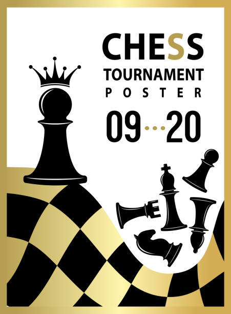 체스 토너먼트 포스터입니다. qeen 개념에 폰벡터 배너. 벡터 플라이어 템플릿 - black hobbies chess knight chess stock illustrations