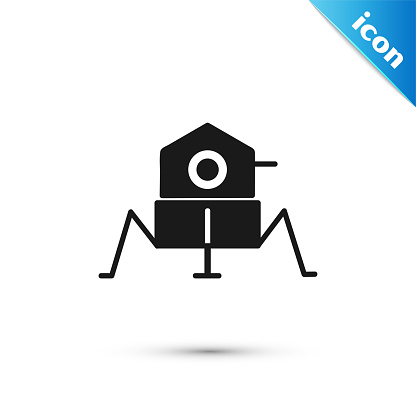 Black Mars rover icon isolated on white background. Space rover. Moonwalker sign. Apparatus for studying planets surface.  Vector Illustration