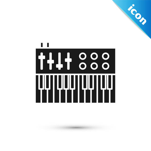 istock Black Music synthesizer icon isolated on white background. Electronic piano.  Vector Illustration 1186871432