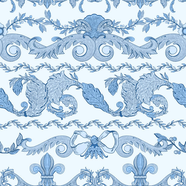 istock Seamless pattern baroque blue color.Vintage floral victorian ornamental 1186872654