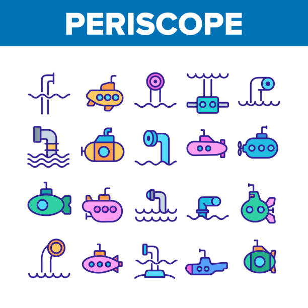 잠망경 컬렉션 요소 아이콘 세트 벡터 - periscope stock illustrations