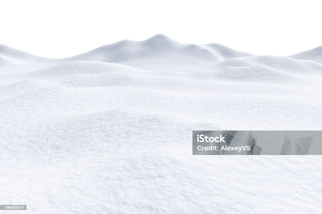 Snow hills isolated on white background White snow hills and smooth snow surface isolated on white background, 3d illustration, winter landscape Snow Stock Photo