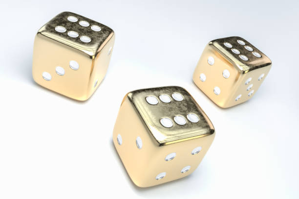 istock Set of golden dice with white dots isolated on white background 1186876406