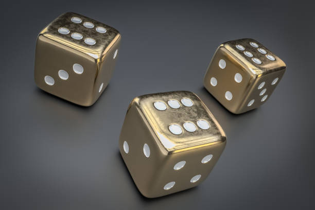 istock Set of golden dice with white dots isolated on black background 1186876440