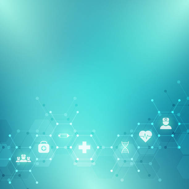 istock Abstract medical background with flat icons and symbols. Template design with concept and idea for healthcare technology, innovation medicine, health, science and research. 1186876561