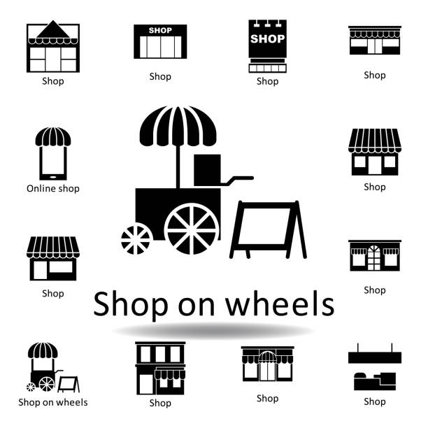 바퀴 아이콘에 쇼핑. 표지판 및 기호는 웹, 로고, 모바일 앱, ui, ux에 사용할 수 있습니다. - part of vehicle shopping cart vehicle part auto repair shop stock illustrations