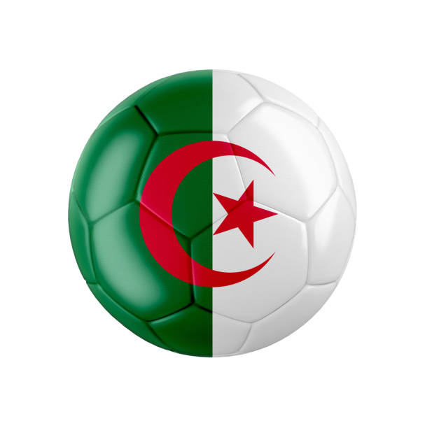 Soccer football ball with flag of Algeria Flag of Algeria isolated on white. See whole set for other countries. 3D realistic illustration. algeria soccer stock pictures, royalty-free photos & images