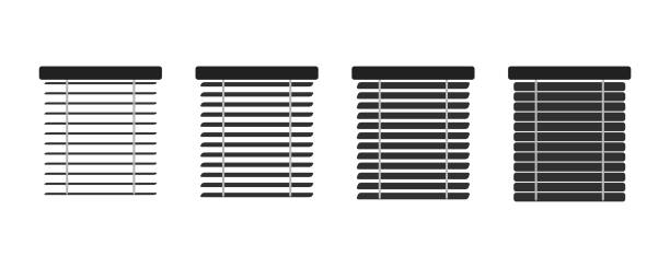 Set of isolated icons window blinds. Jalousie set, Interior design, vector illustration. Set of isolated icons window blinds. Jalousie set, Interior design, vector illustration. Blinds stock illustrations