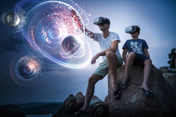 istock Exploring futuristic planetary system in Virutal Reality 1186882619