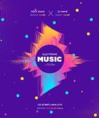 Electronic Music Covers for Summer Night Party or Club Party Flyer. Colorful Waves Gradient Background. Template for DJ Poster, Web Banner, Pop-Up. Geometric template vector design.