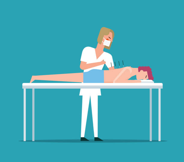 Acupuncturist doctor Acupuncturist doctor making acupuncture therapy stock illustration pain points stock illustrations