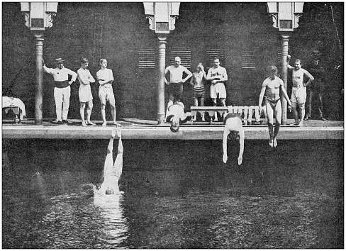 Antique photo: Diving and swimming into canal Saint Martin