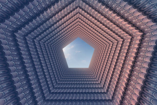 constructed architecture, courtyard in the shape of a pentagon
