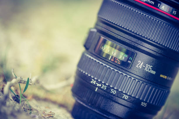 istock Professional optic photo lens outdoors. Warm colors, blurry background. 1186891343