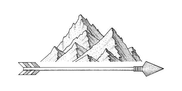 Vector illustration of Hand drawn ink sketch mountain, minimalist dots style mountain travel, vector illustration
