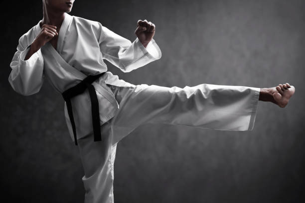 istock Karate martial arts fighter on dark background 1186894310