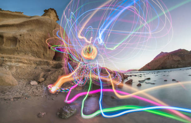 istock Light painting in the beach 1186895194