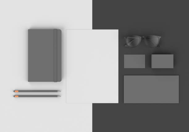 istock Base gray stationery mockup template for branding identity on black and white  background for graphic designers presentations and portfolios. 3D rendering. 1186896190
