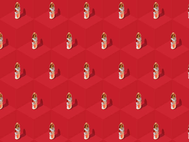 Colorful Sinterklaas / Santa Claus pattern , chocolate figurines. graphic Isometric perspective, pattern on a red background. Flat lay. cheerful, winter, postcard, wallpaper, wrapping paper. Trendy