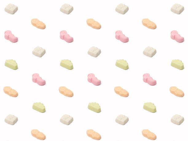 Meringues (Schuimpjes), Zwarte piet and beetles, Sinterklaas candy, white background pattern