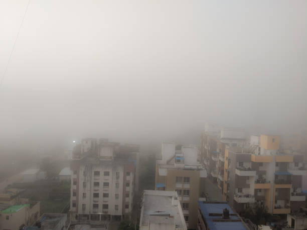 Severe smog due to air polution causing very less visibility stock photo