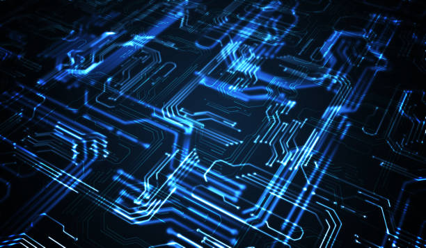 quantum computing concept. abstract glowing electronic circuit. - artificial intelligence imagens e fotografias de stock