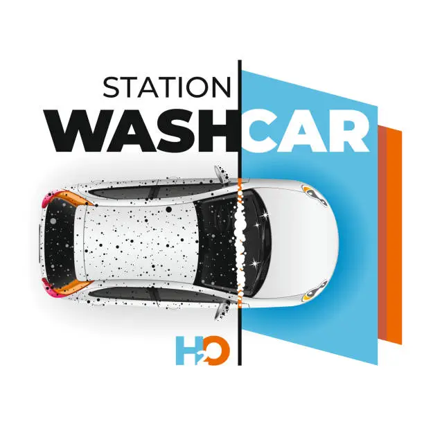 Vector illustration of Car Wash Station Washes Dirty Car