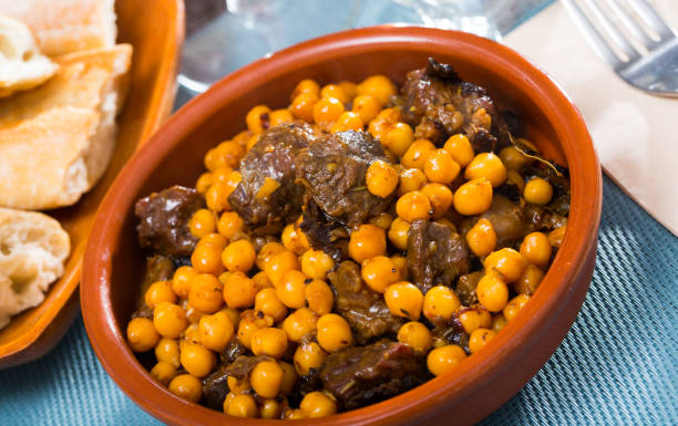istock Beef stew with chickpeas in a clay plate 1186906613