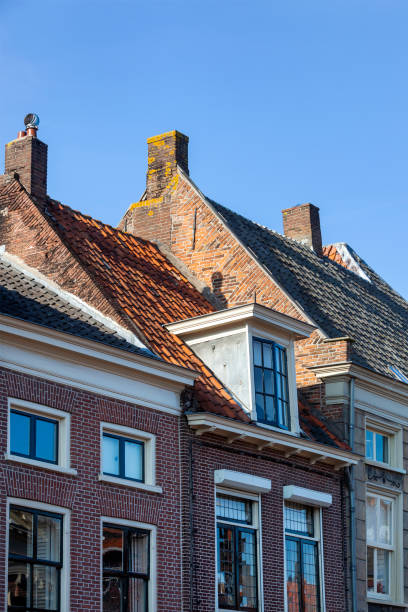 Old traditional tiled roofs in Vianen in the Netherlands