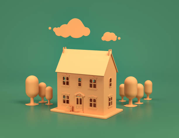 istock Play room with a yellow house and trees on green background 1186908046