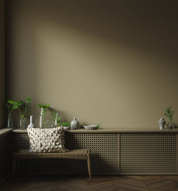 istock Wall, frame mock up in dark minimalist interior close up 1186911131